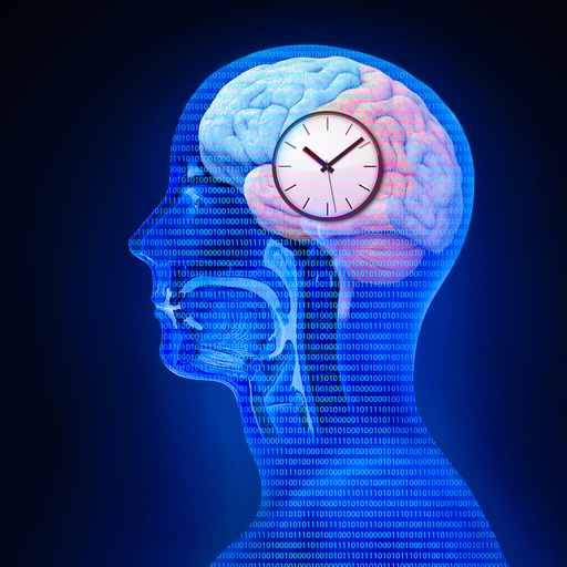 3d profile of head with brain and clock