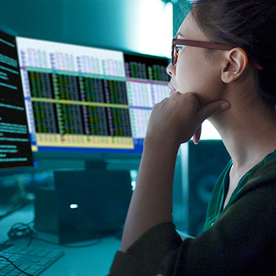 Student works at computer with data on the screen