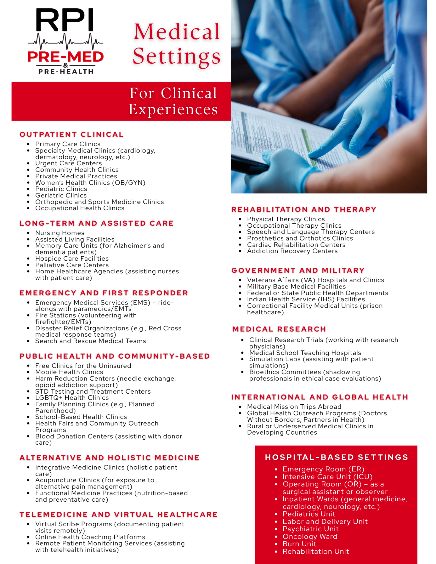 Medical Settings for Clinical Experiences